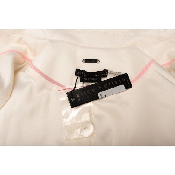 Alice & Olivia Suit Jacket Justin Blazer Sz 0 Ivory Ecru Faux Leather Vegan - Picture 5 of 6